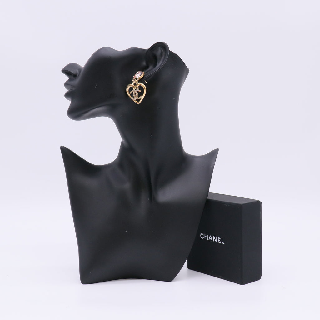 Chanel Pink CC Heart Drop Earrings W23013