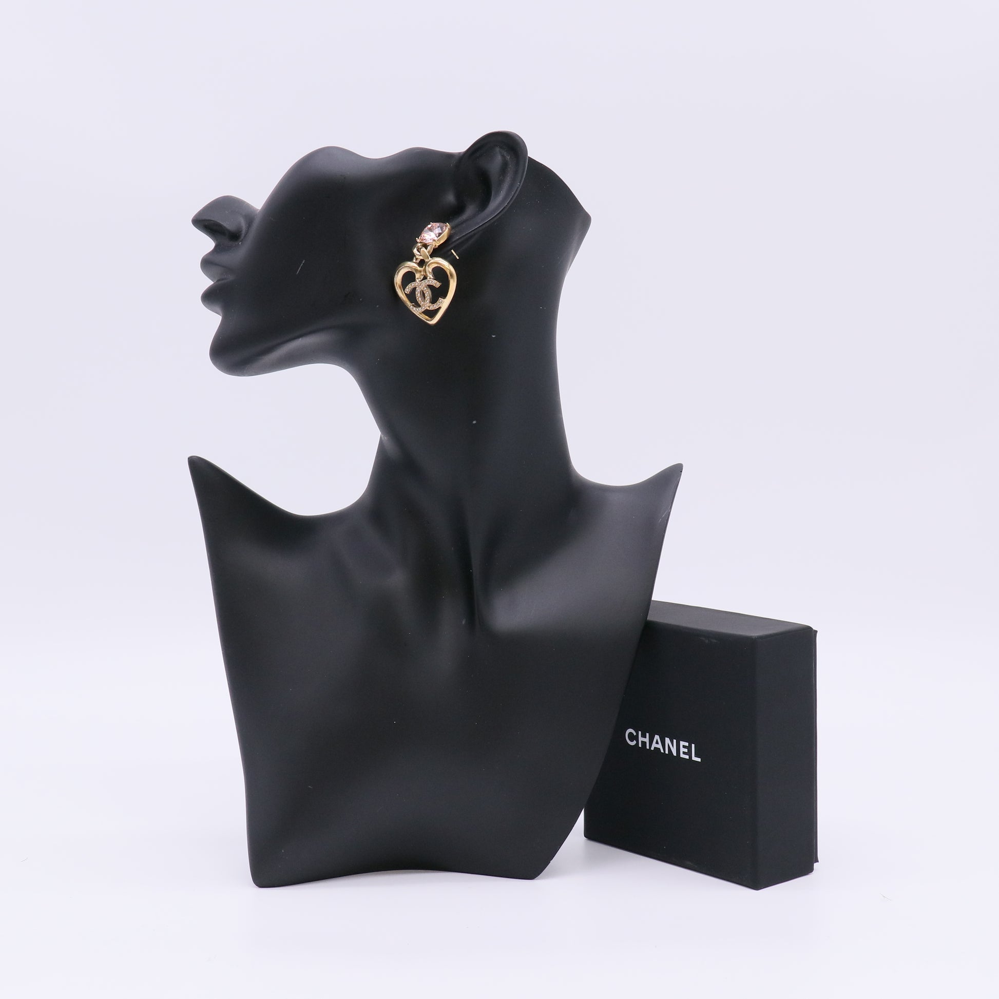 Chanel Pink CC Heart Drop Earrings W23013