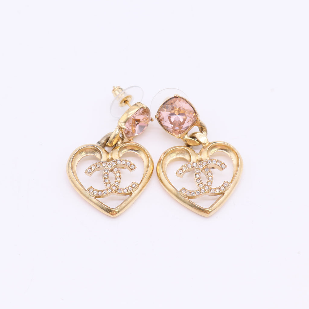 Chanel Pink CC Heart Drop Earrings W23013