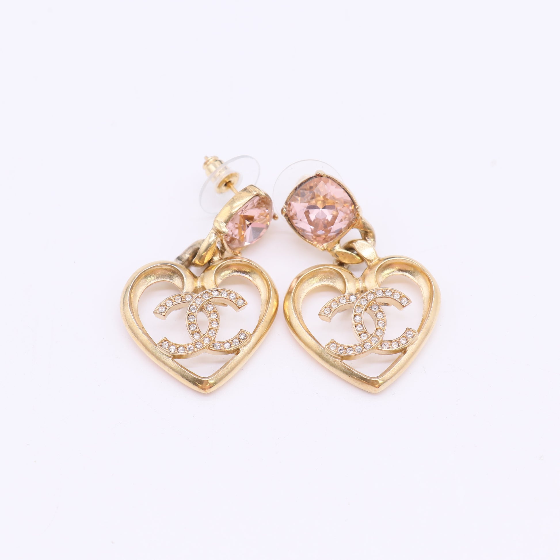 Chanel Pink CC Heart Drop Earrings W23013