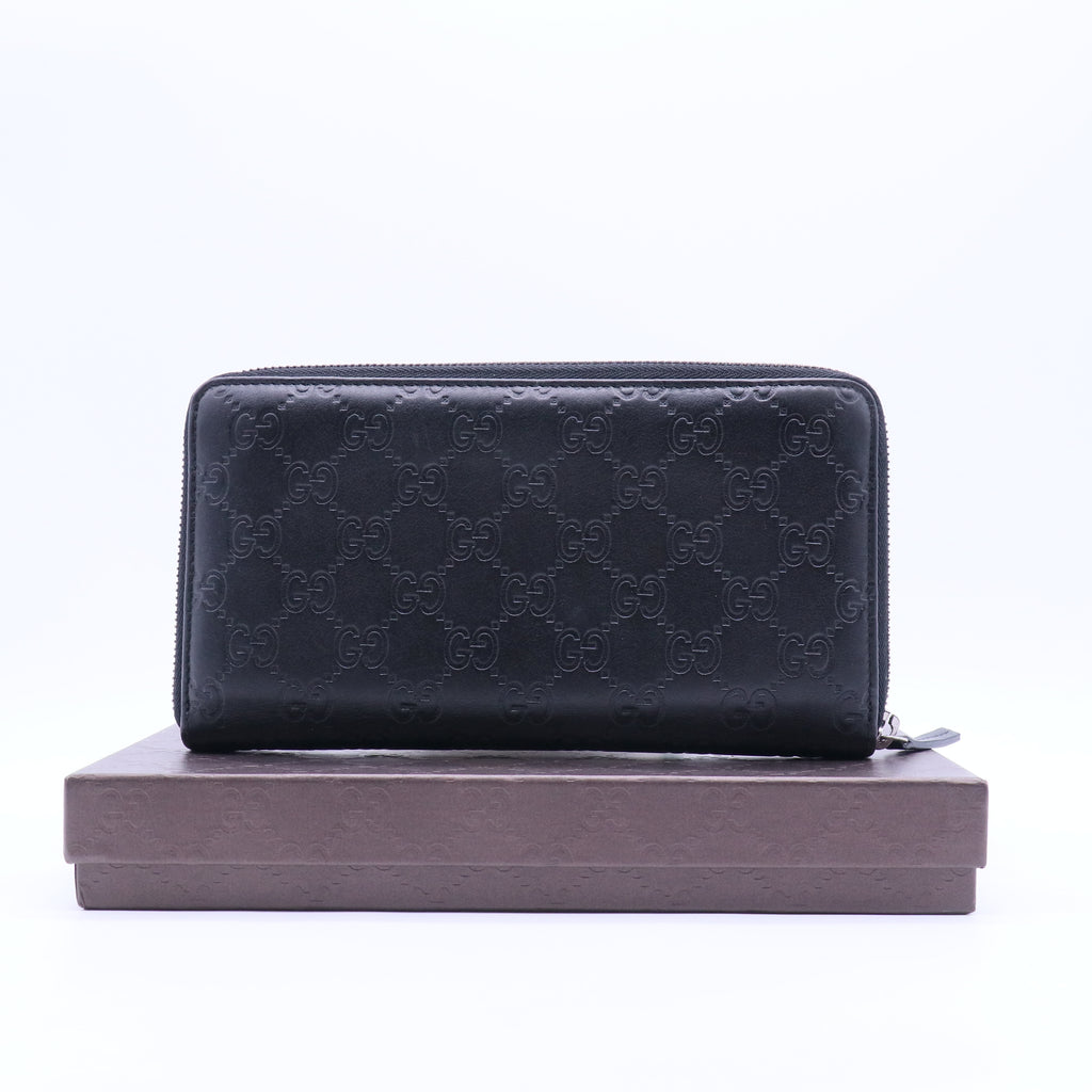 Black Guccissima Leather Zip Around Wallet