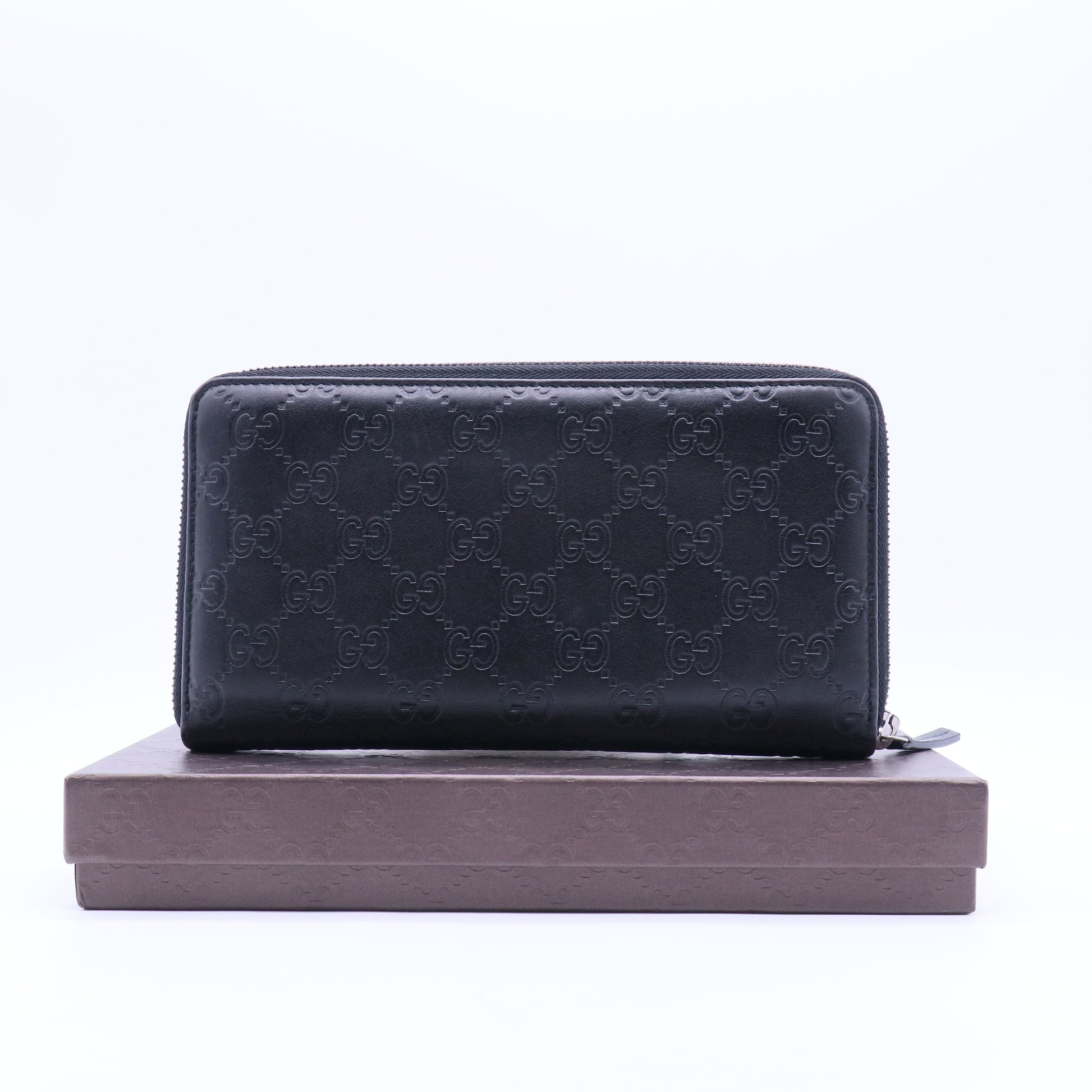 Black Guccissima Leather Zip Around Wallet