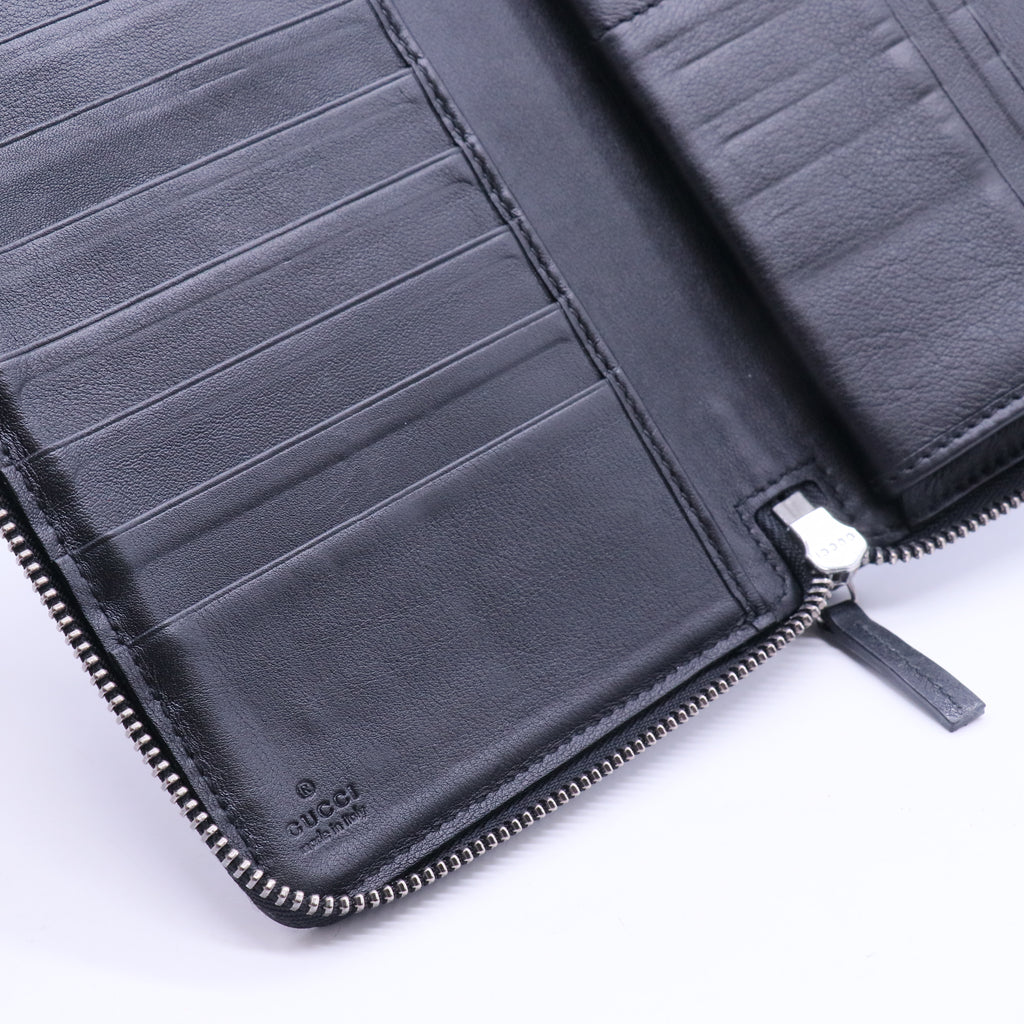 Black Guccissima Leather Zip Around Wallet