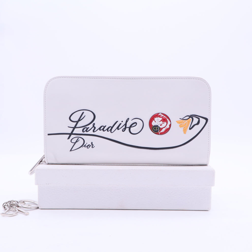 Long Wallet Round Zip Leather White Red Womens W20192