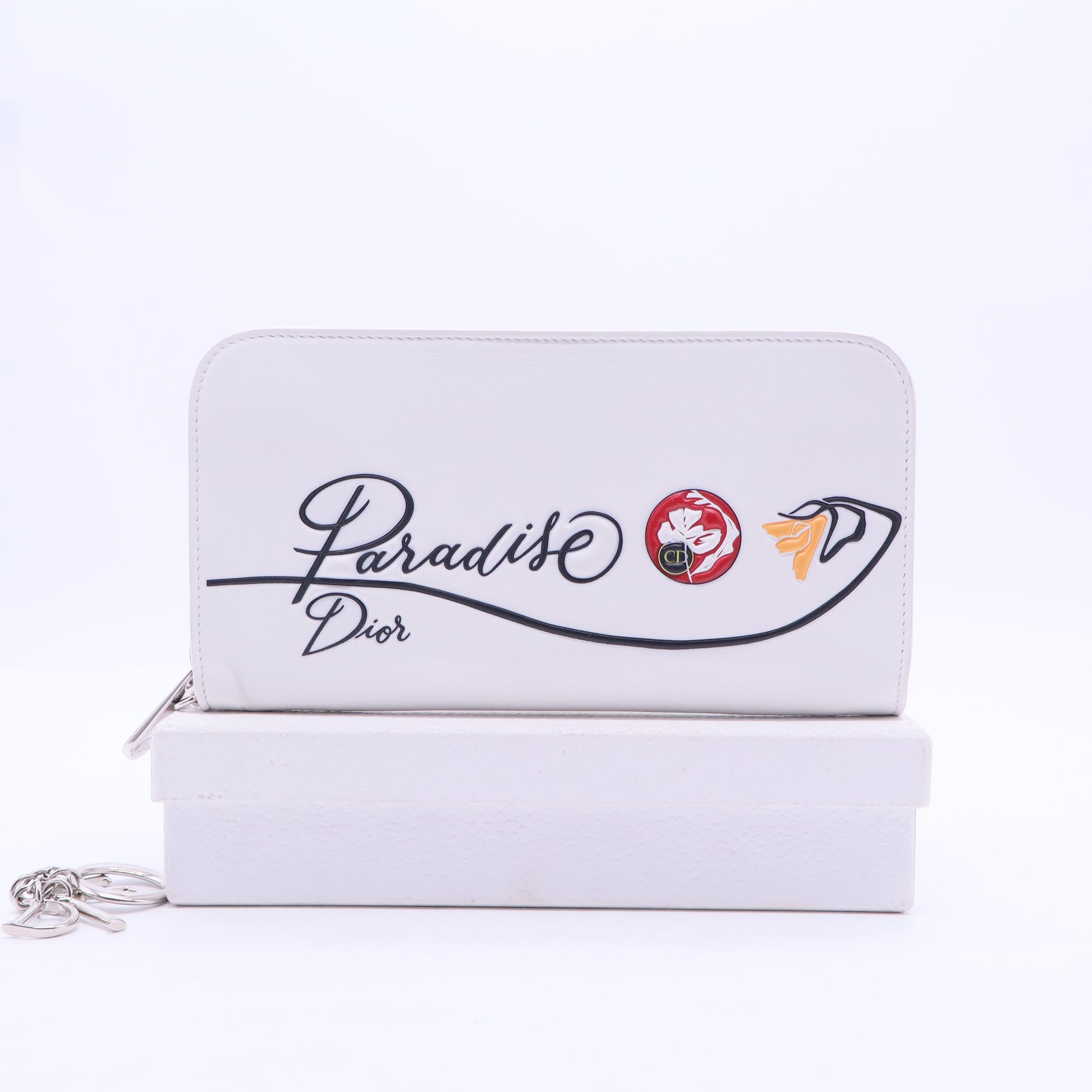 Long Wallet Round Zip Leather White Red Womens W20192