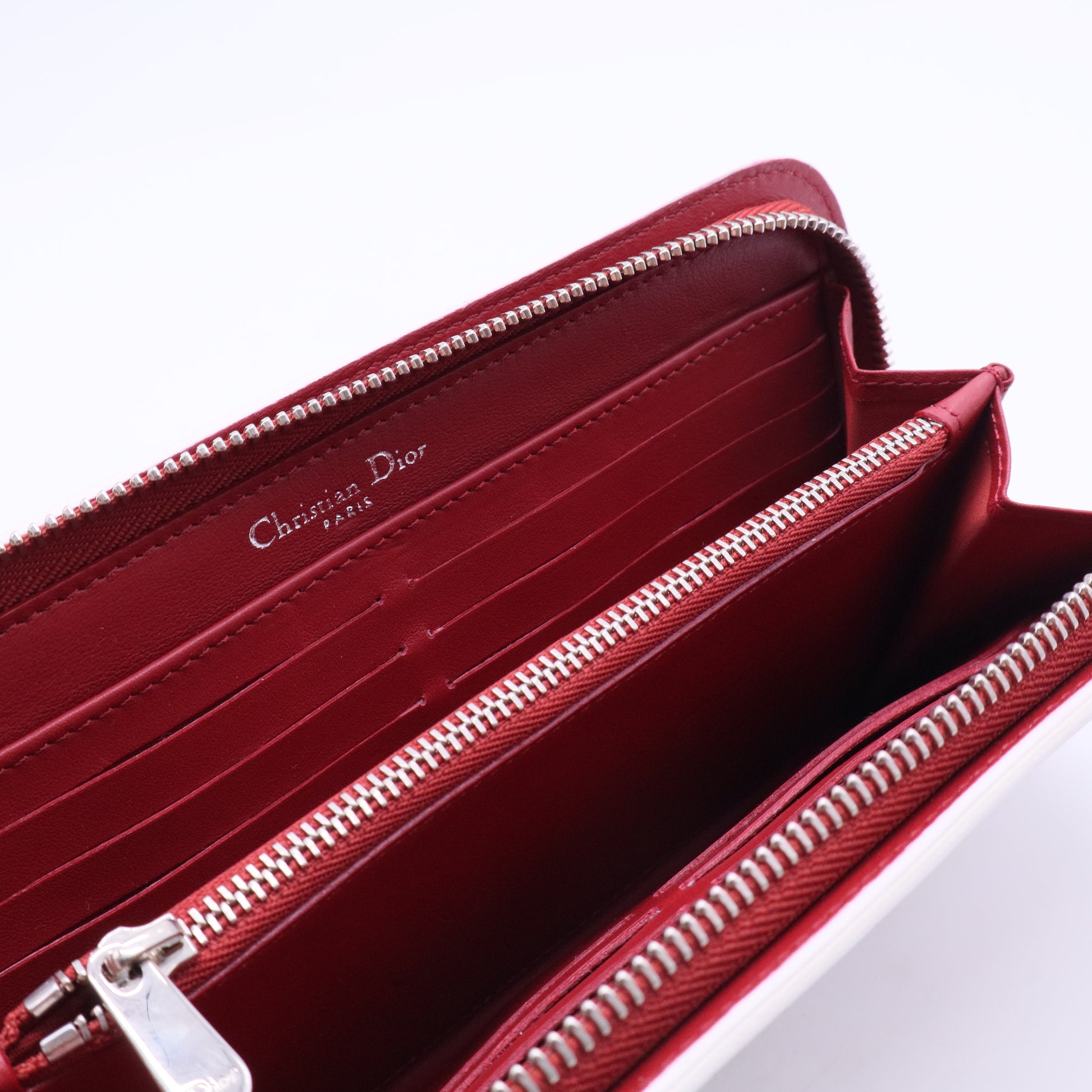 Long Wallet Round Zip Leather White Red Womens W20192