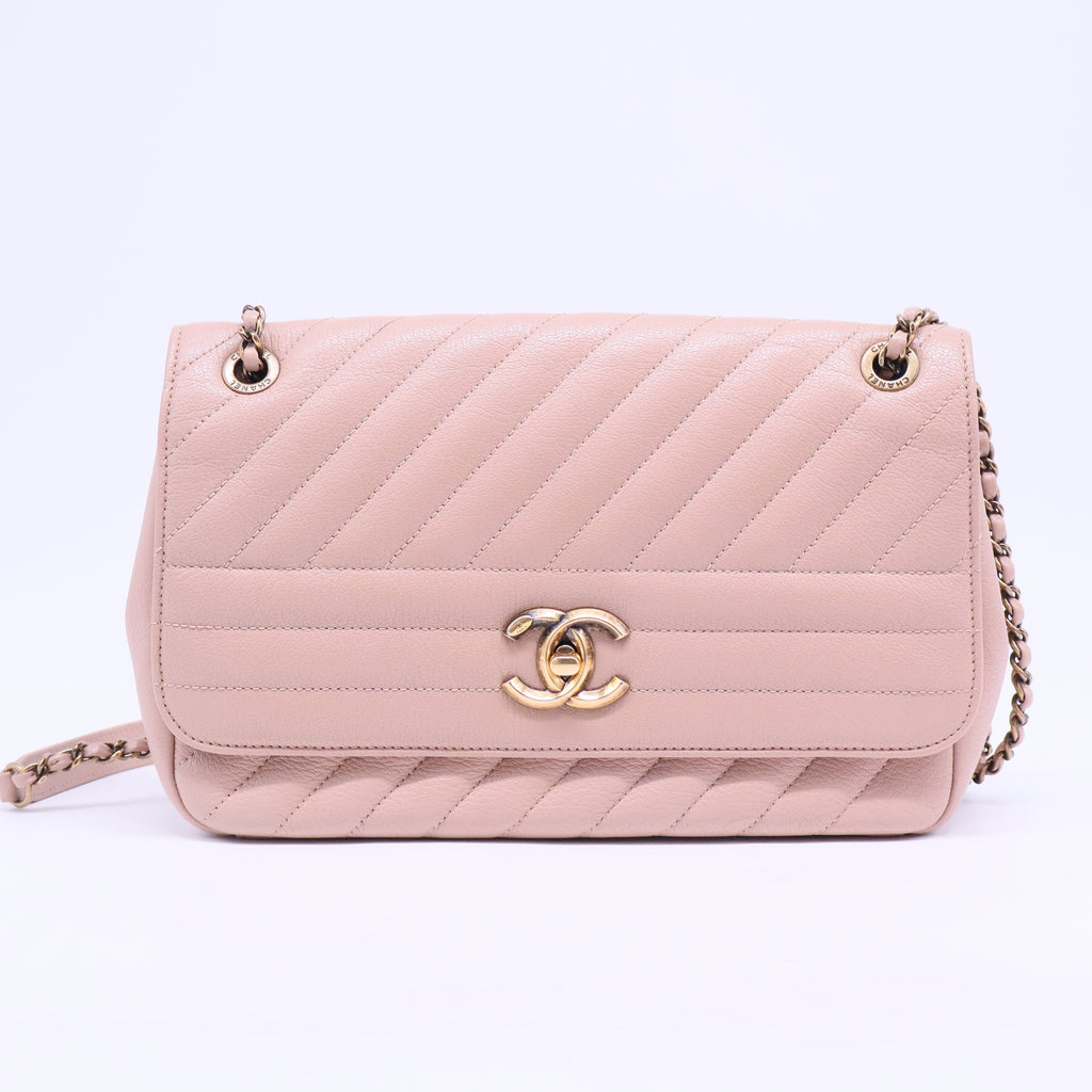 Diagonal Quilted Leather Medium Flap Bag B20680