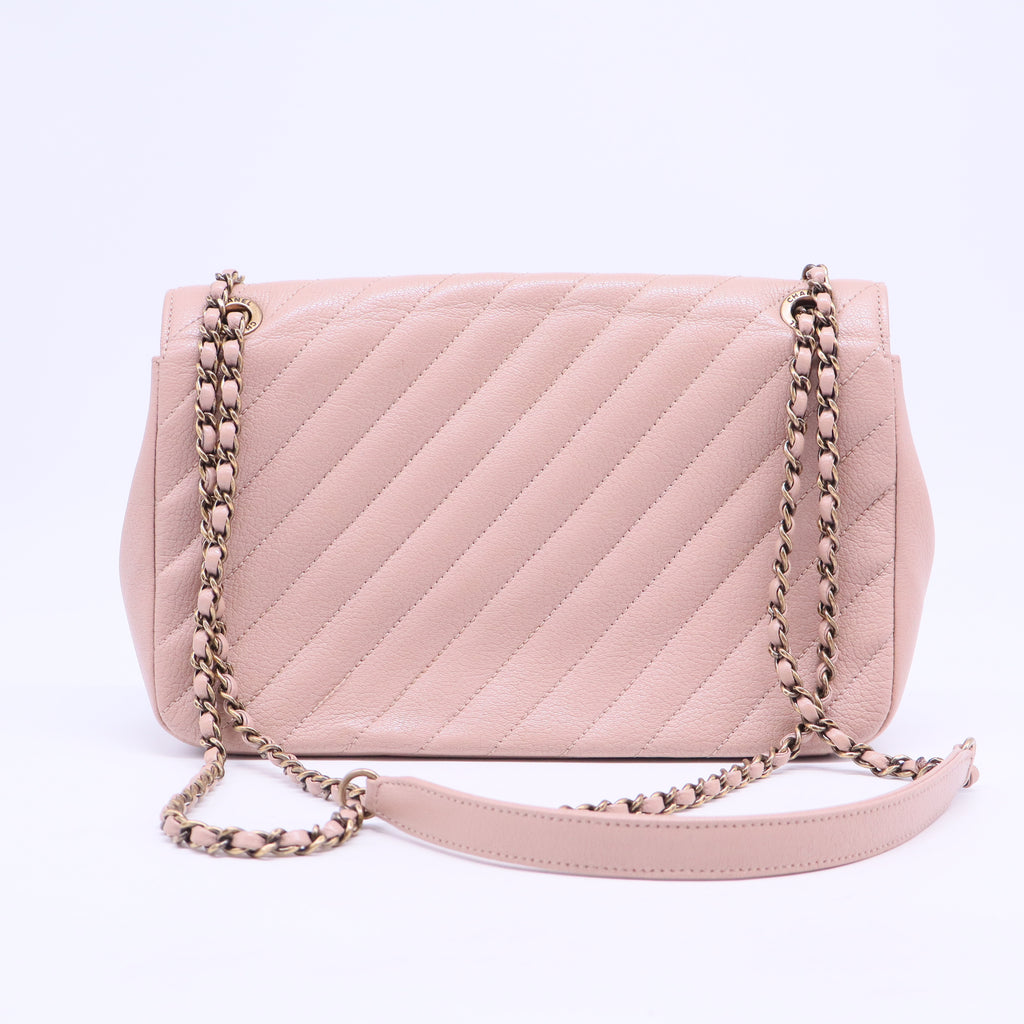 Diagonal Quilted Leather Medium Flap Bag B20680