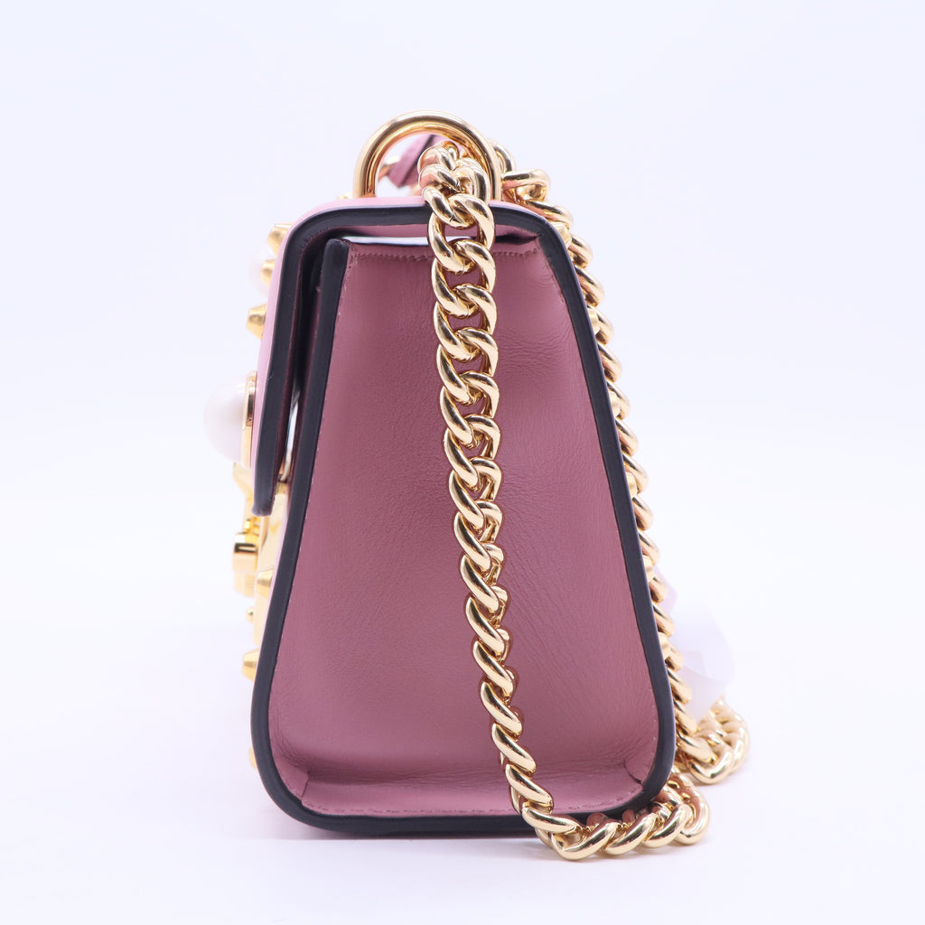 Pink Small Pearl Studded Leather Padlock Crossbody B20085