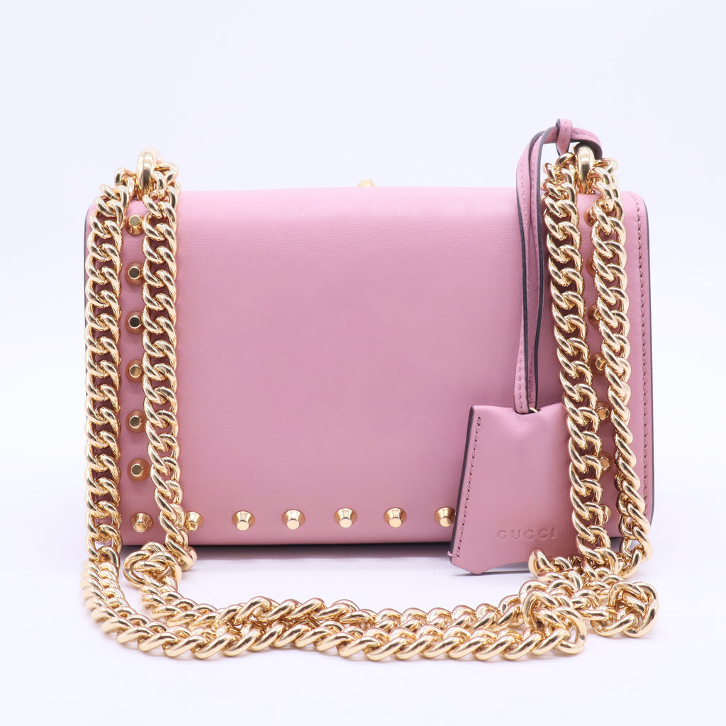 Pink Small Pearl Studded Leather Padlock Crossbody B20085