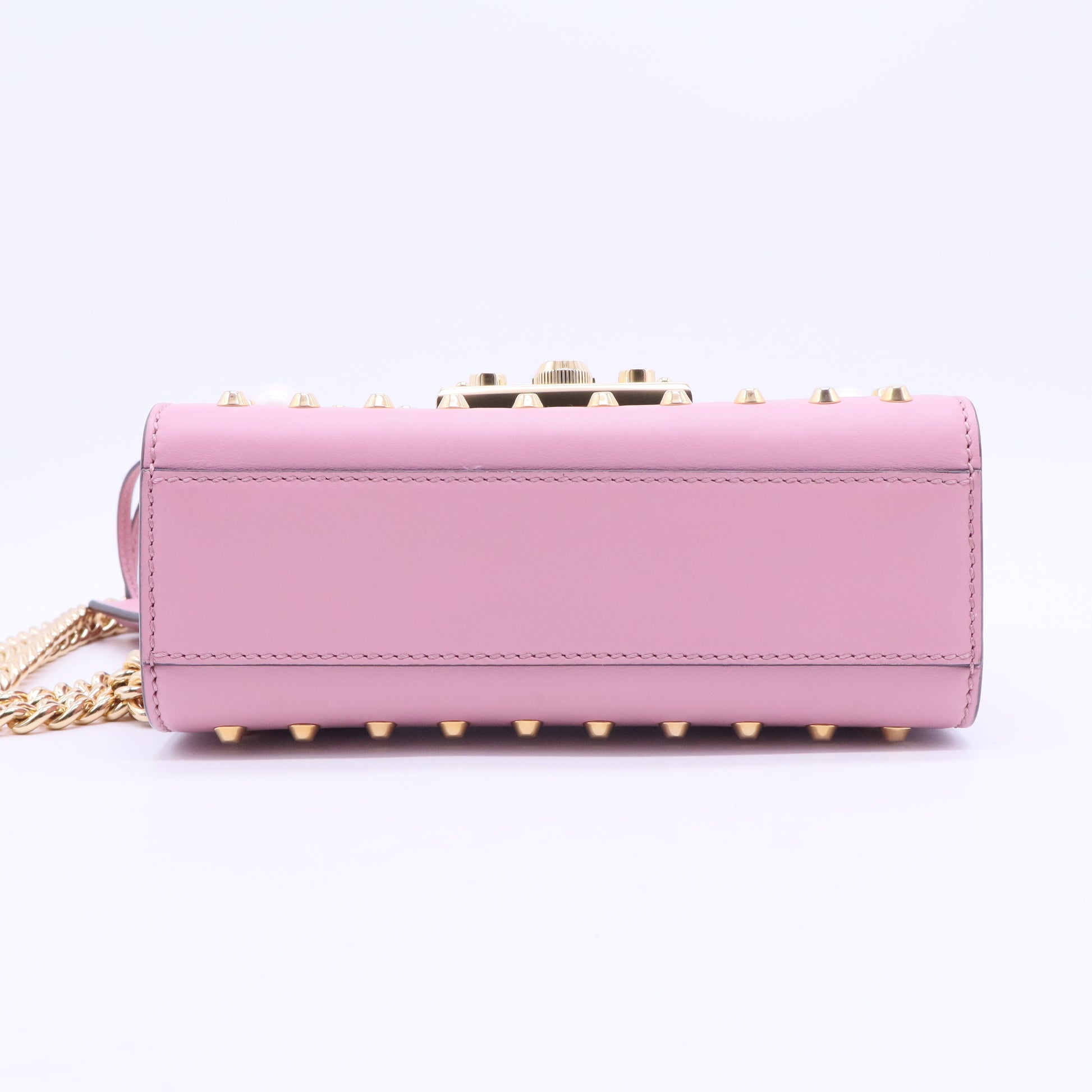 Pink Small Pearl Studded Leather Padlock Crossbody B20085