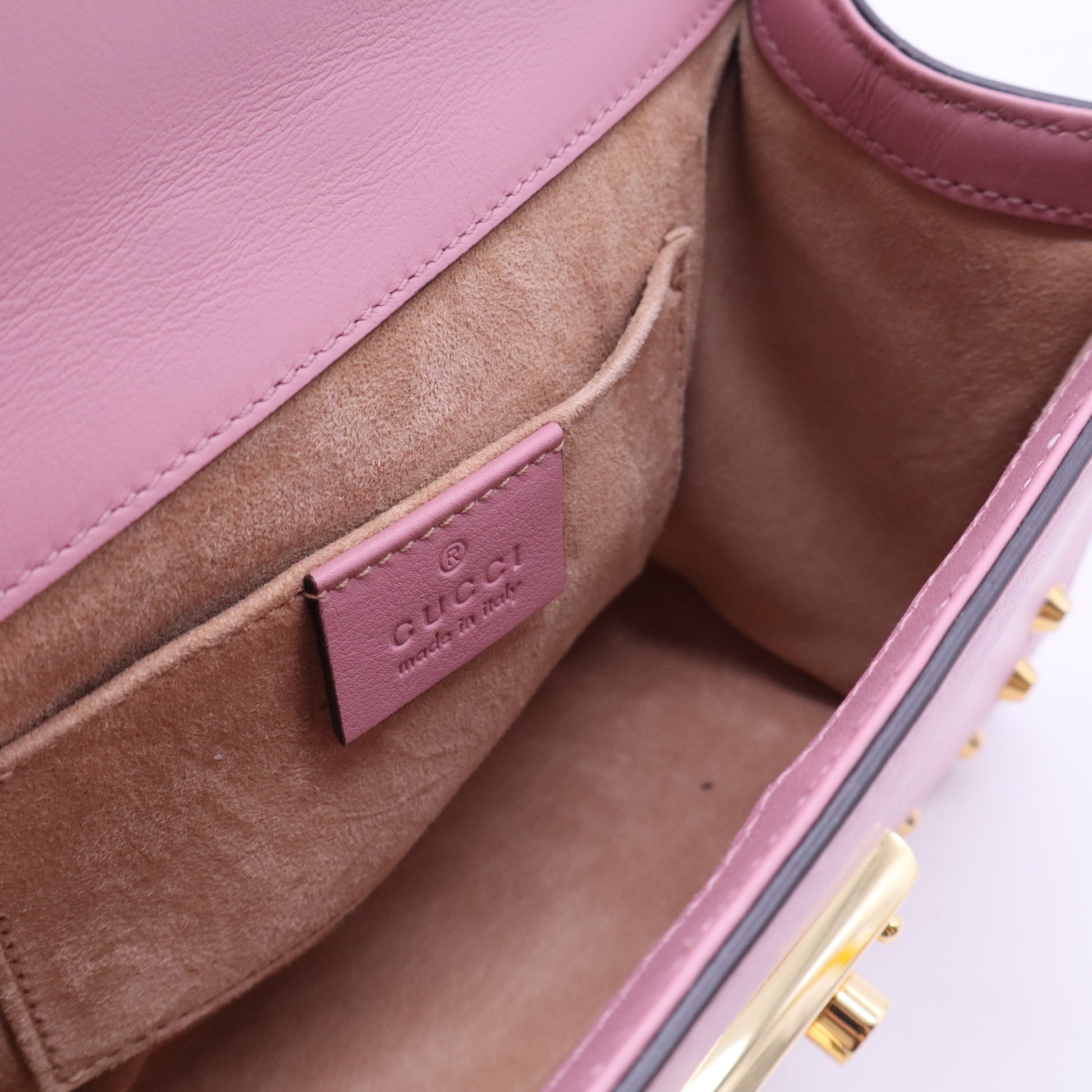 Pink Small Pearl Studded Leather Padlock Crossbody B20085