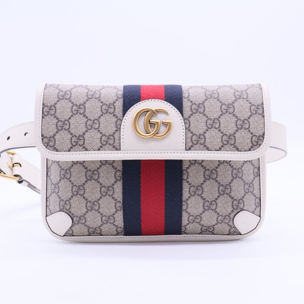 GG Supreme Monogram Web Small Ophidia Belt Bag 90 36 Beige Ebony White B20214