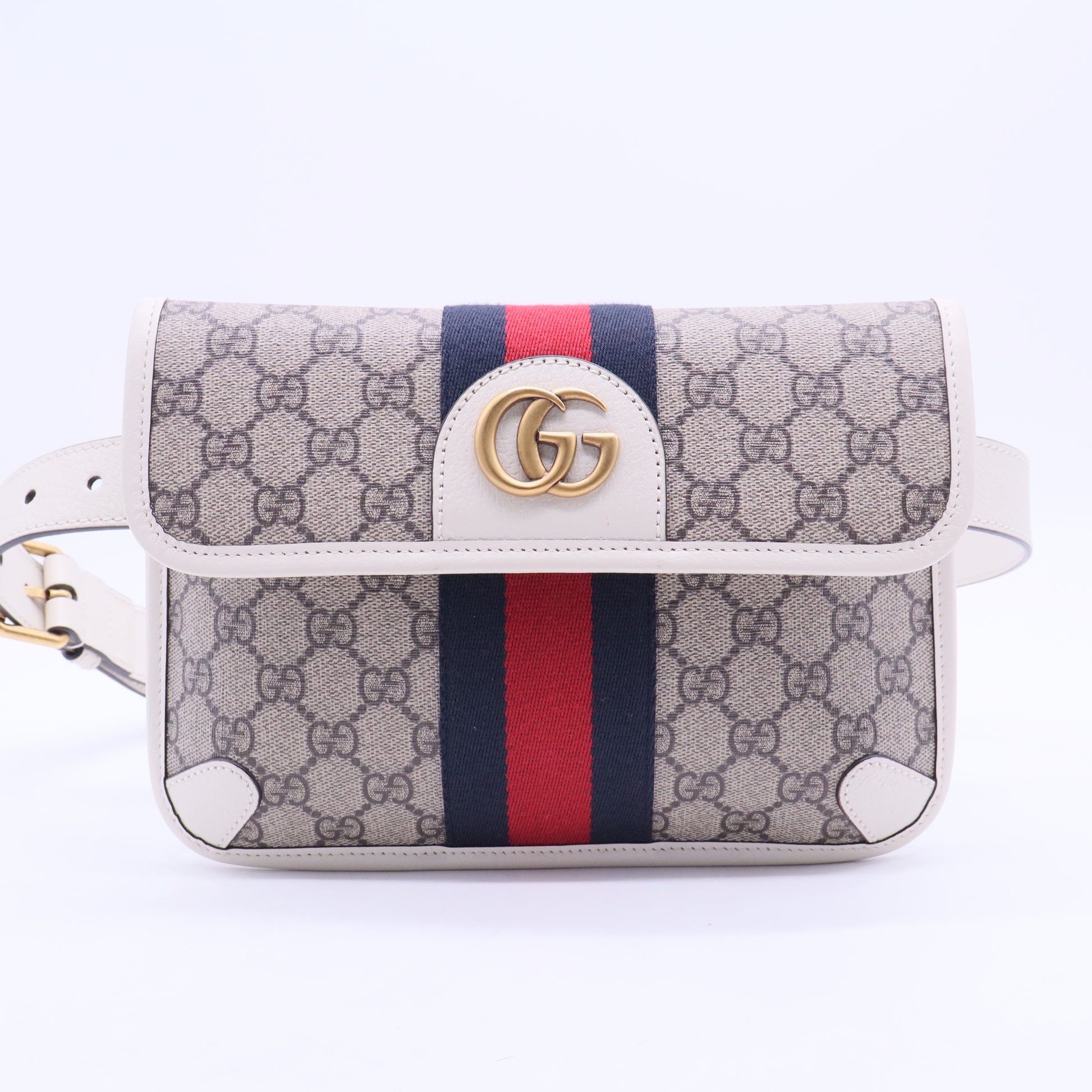 GG Supreme Monogram Web Small Ophidia Belt Bag 90 36 Beige Ebony White B20214