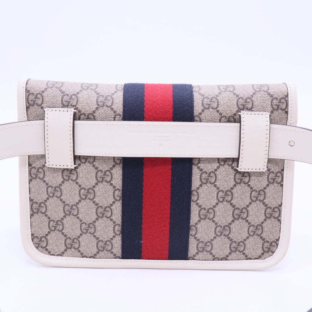GG Supreme Monogram Web Small Ophidia Belt Bag 90 36 Beige Ebony White B20214