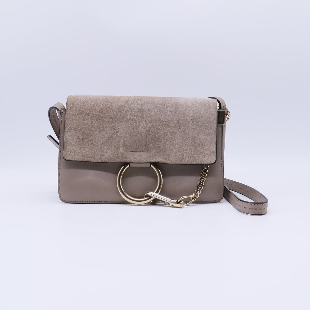 Suede Calfskin Small Faye Shoulder Bag Motty Grey B21871