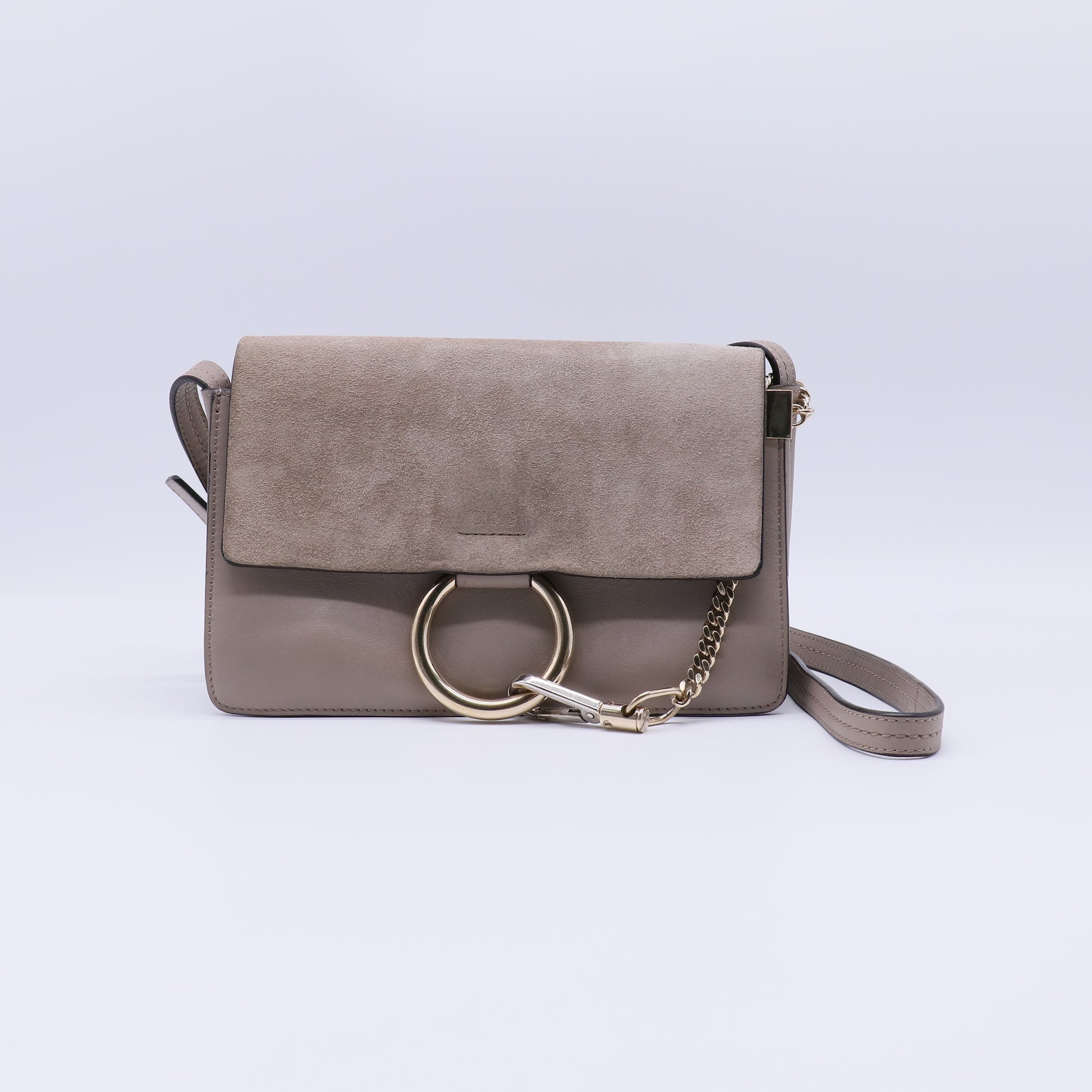 Suede Calfskin Small Faye Shoulder Bag Motty Grey B21871