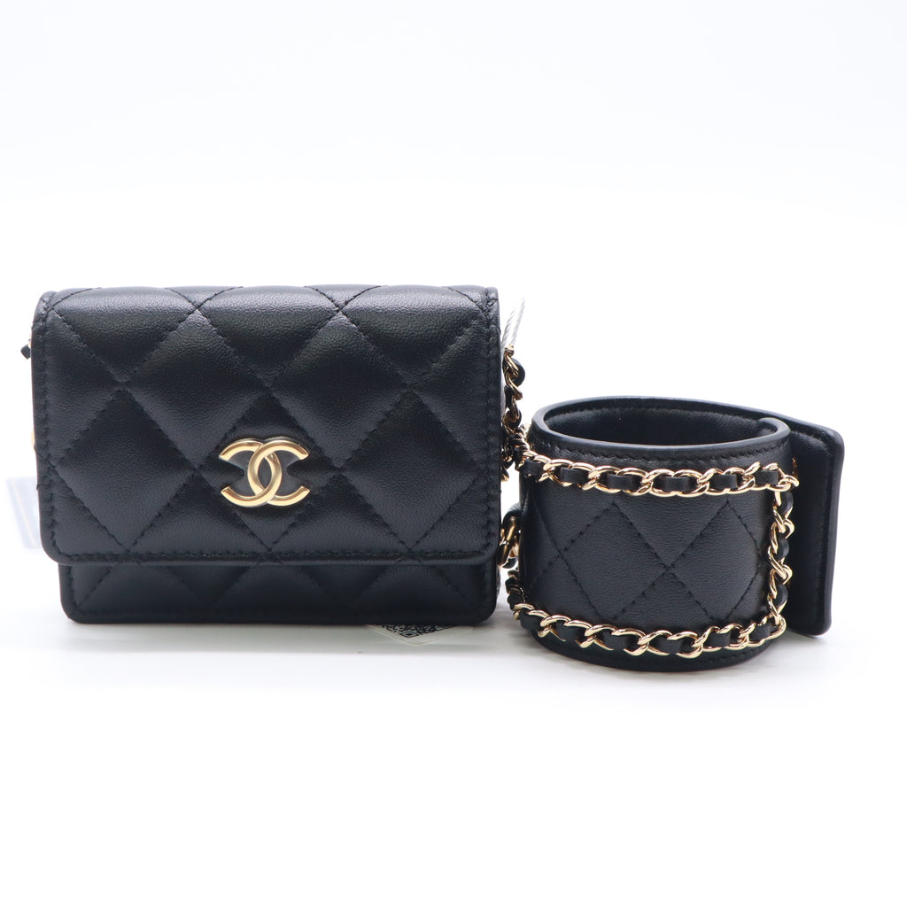 Chanel Flap Card Holder with Cuff Black Lambskin twins LDZ829