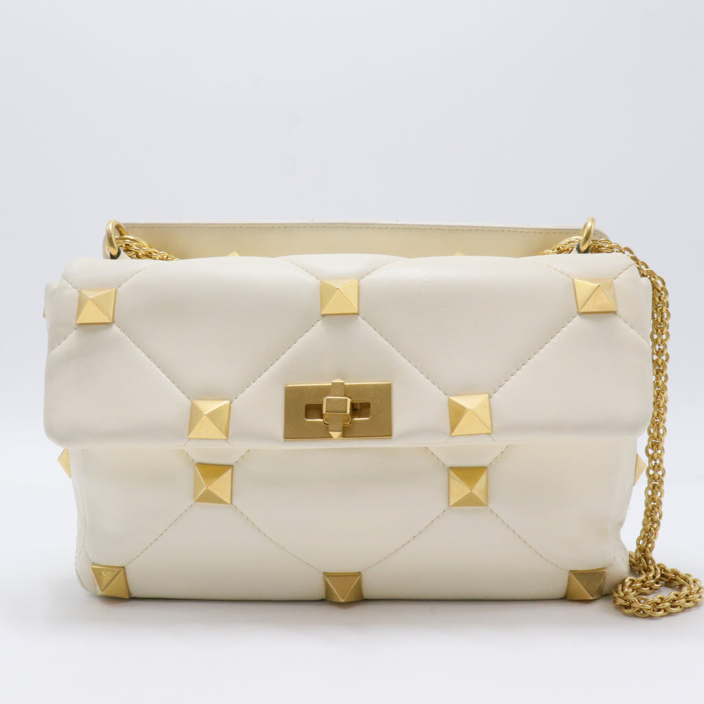 Roman Stud Flap Bag Quilted Leather Large