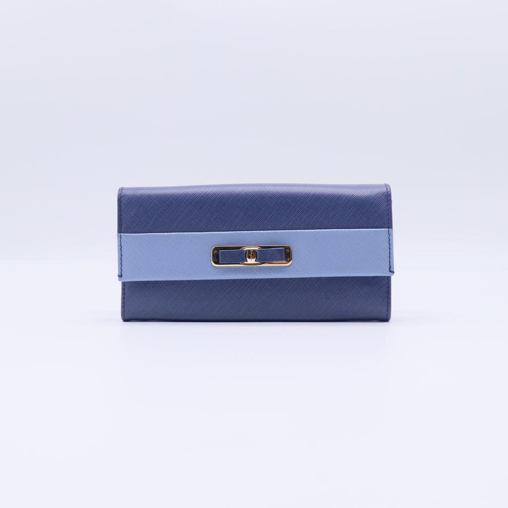 Salvatore Ferragamo Vara Bow Saffiano Leather Colorblock Flap Wallet W21157