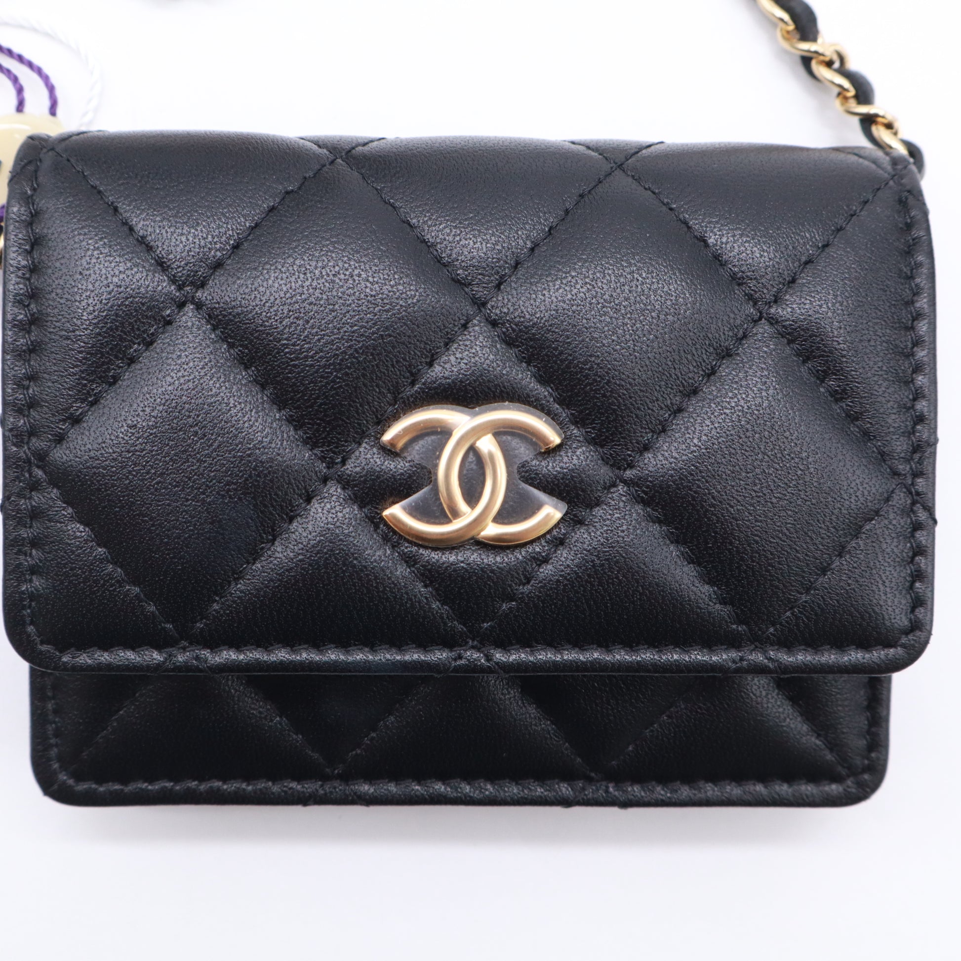 Chanel Flap Card Holder with Cuff Black Lambskin twins LDZ829
