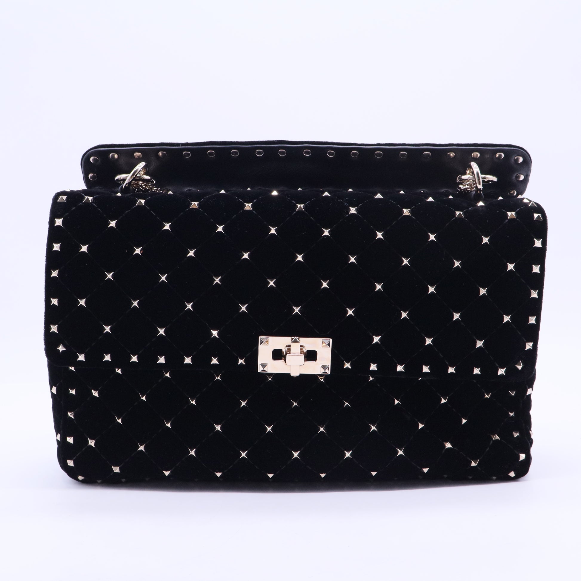 Valentino Garavani Valentino Velvet Rockstud Spike Up Shoulder Bag Black B20203
