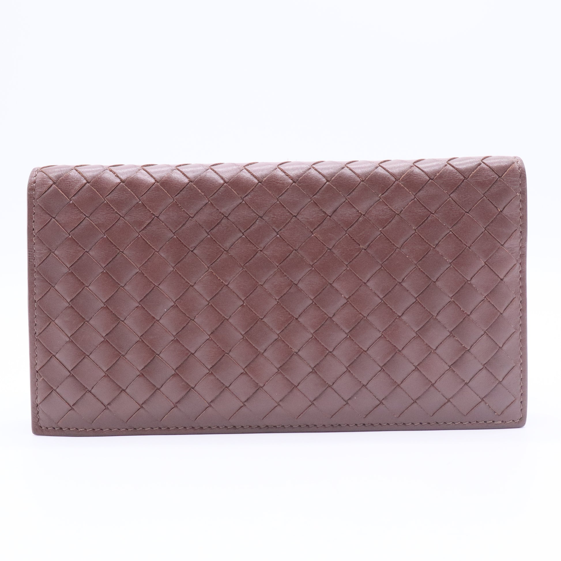 Wallet Purse Intrecciato Brown Gold leather