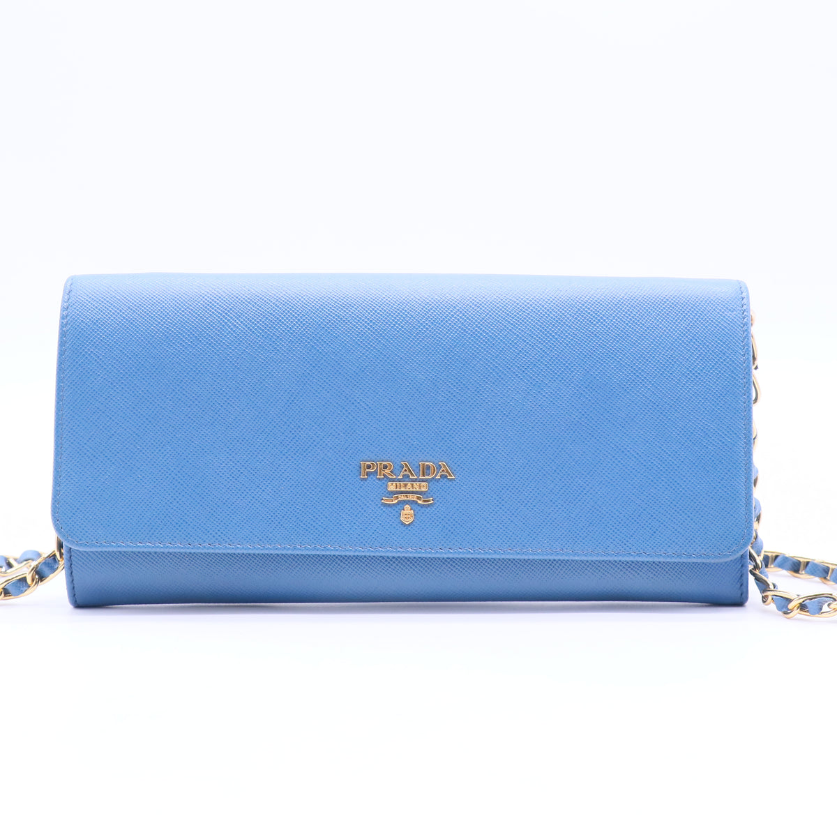 Saffiano Leather Bi-Fold Long Wallet Blue