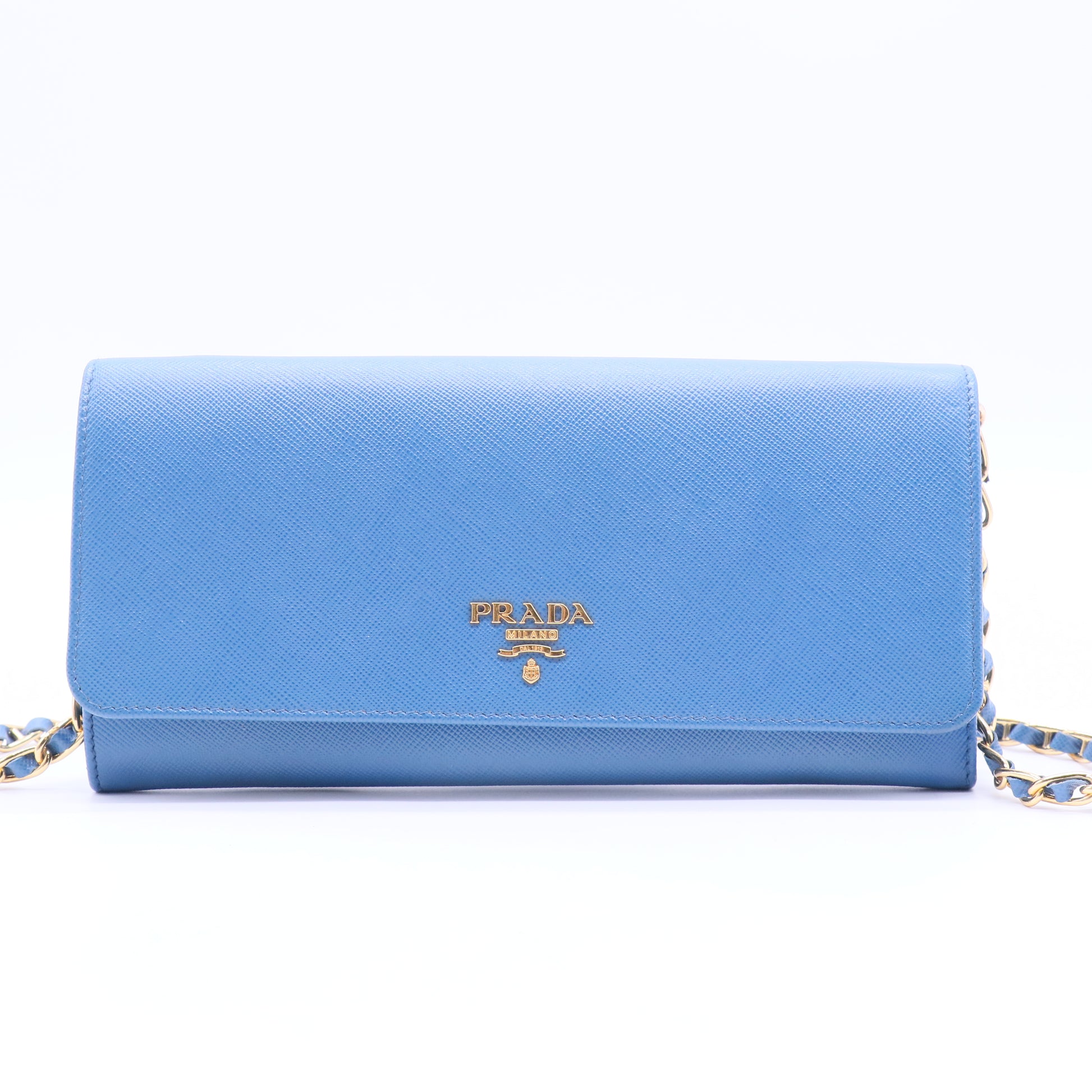 Saffiano Leather Bi-Fold Long Wallet Blue