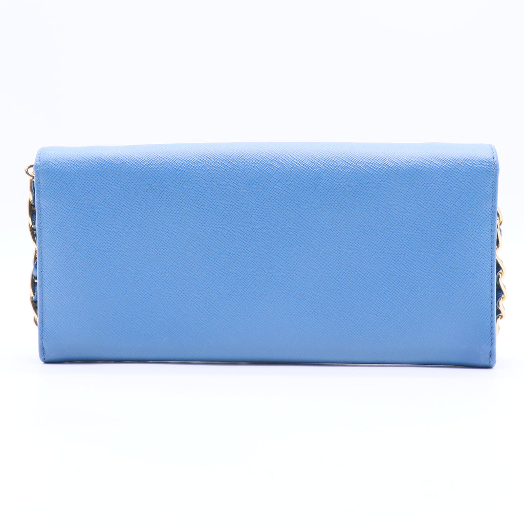 Saffiano Leather Bi-Fold Long Wallet Blue