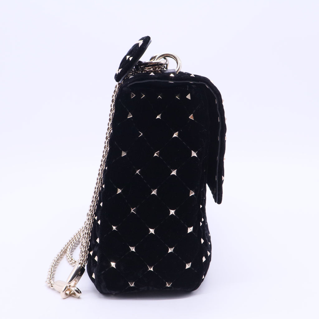 Valentino Garavani Valentino Velvet Rockstud Spike Up Shoulder Bag Black B20203