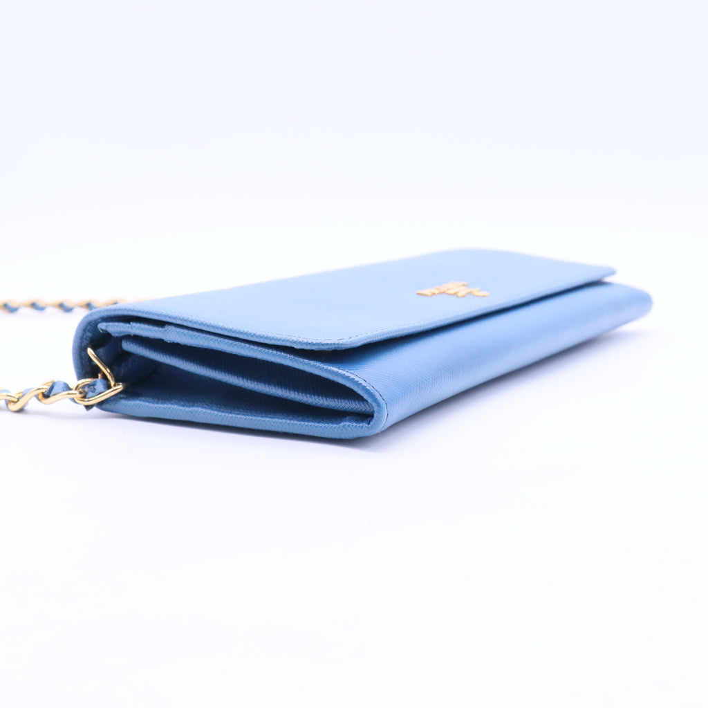 Saffiano Leather Bi-Fold Long Wallet Blue