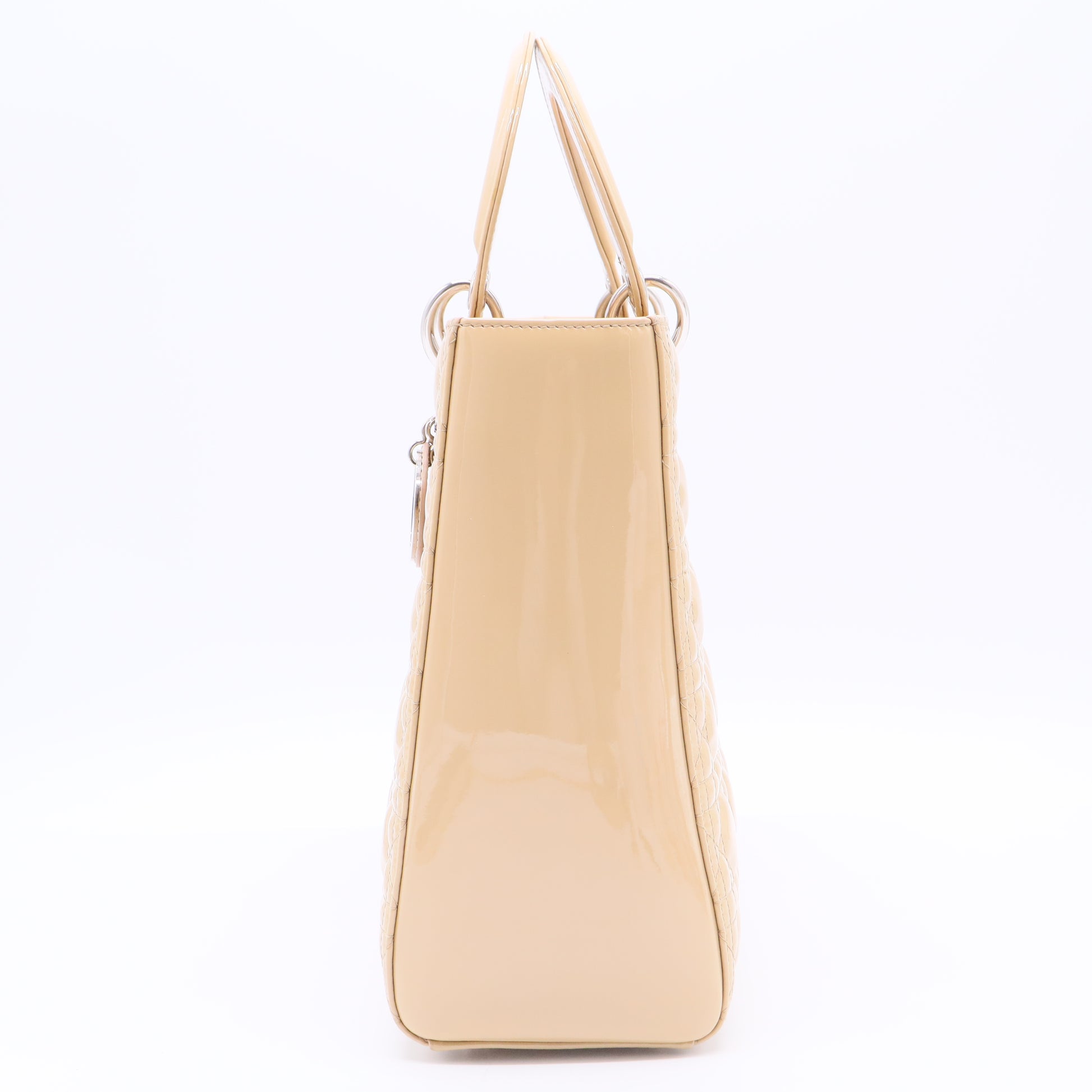Beige Cannage Quilted Patent Leather Large Lady Dior Bag