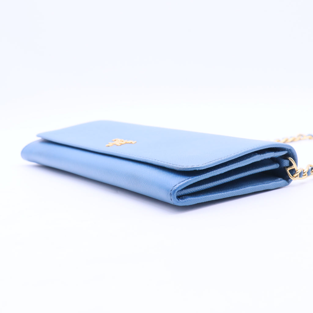 Saffiano Leather Bi-Fold Long Wallet Blue