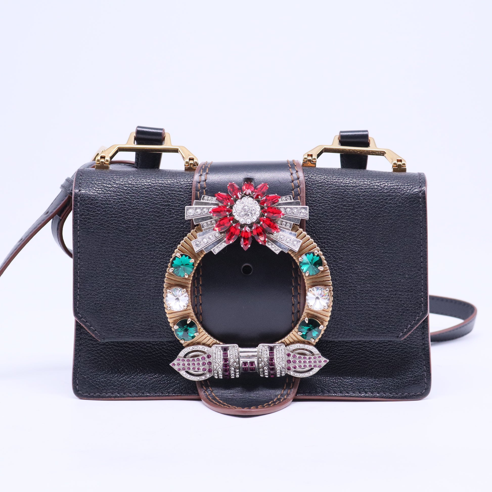Goatskin Madras Soft Calf Crystal Embellished Shoulder Bag Black B20862