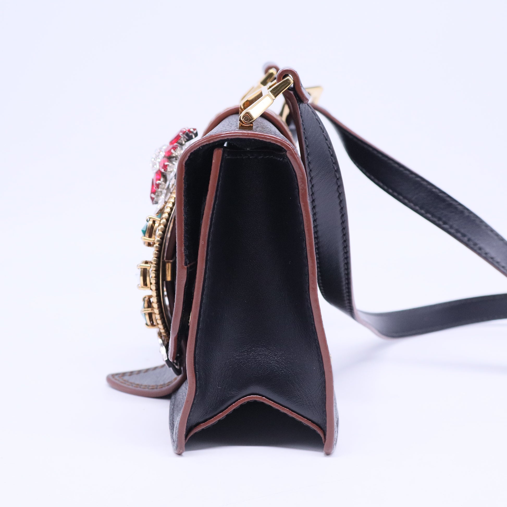 Goatskin Madras Soft Calf Crystal Embellished Shoulder Bag Black B20862