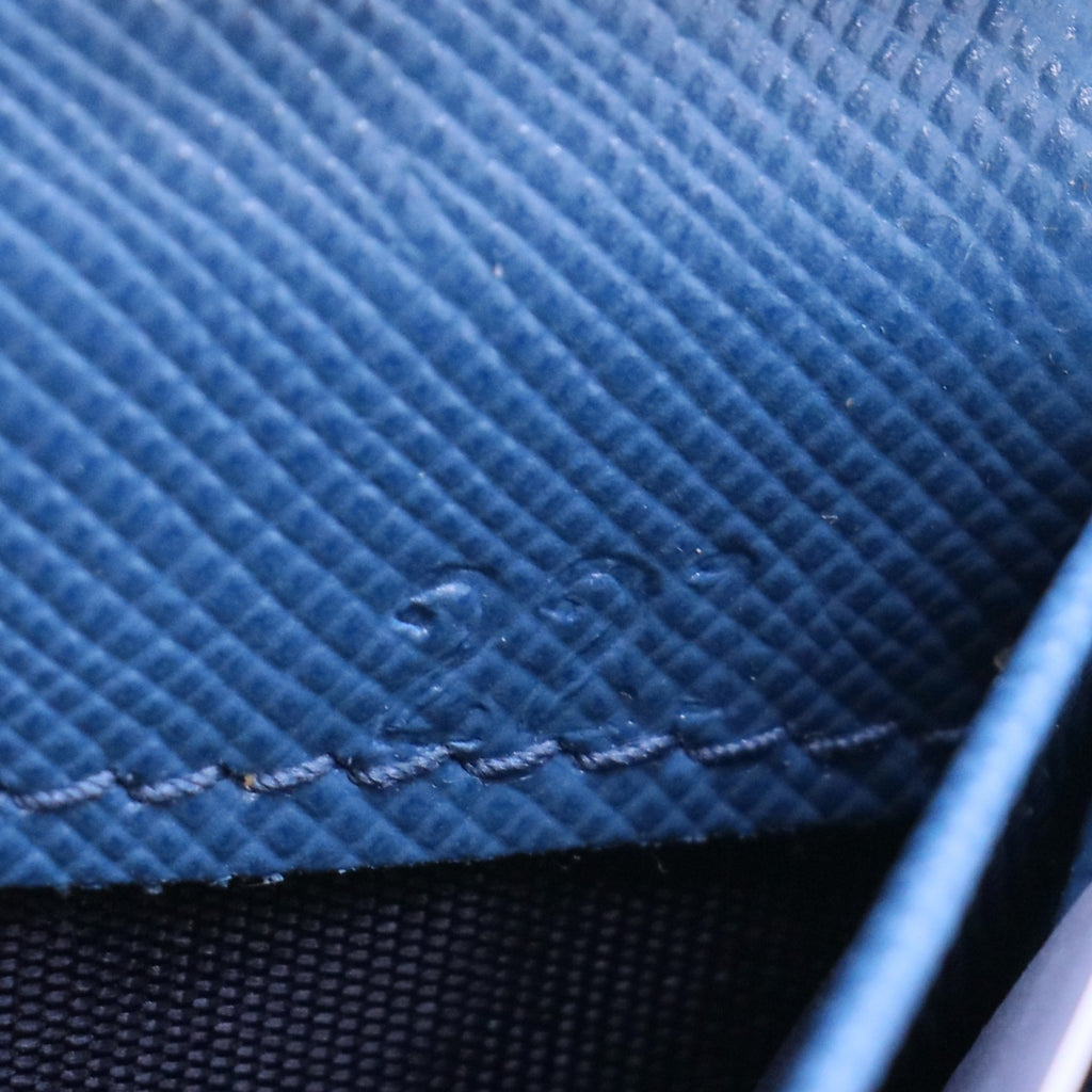 Saffiano Leather Bi-Fold Long Wallet Blue