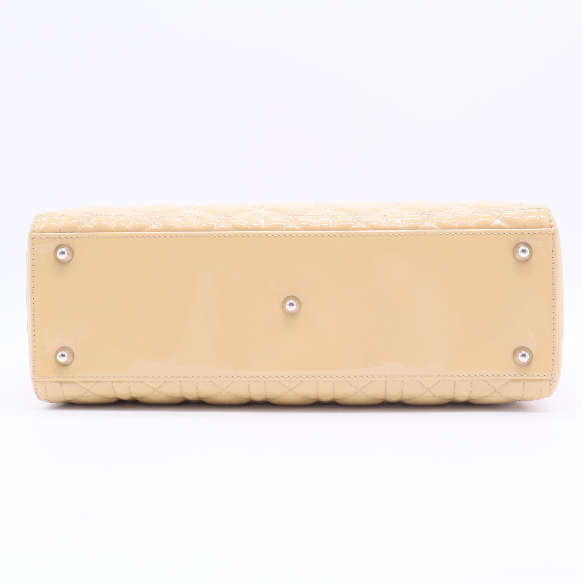 Beige Cannage Quilted Patent Leather Large Lady Dior Bag