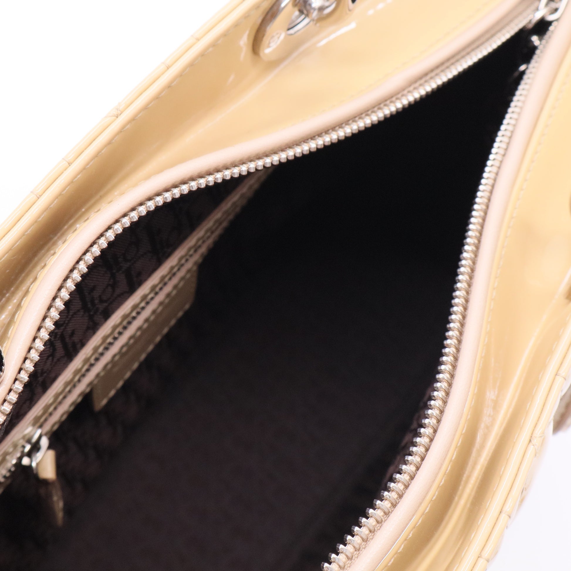 Beige Cannage Quilted Patent Leather Large Lady Dior Bag