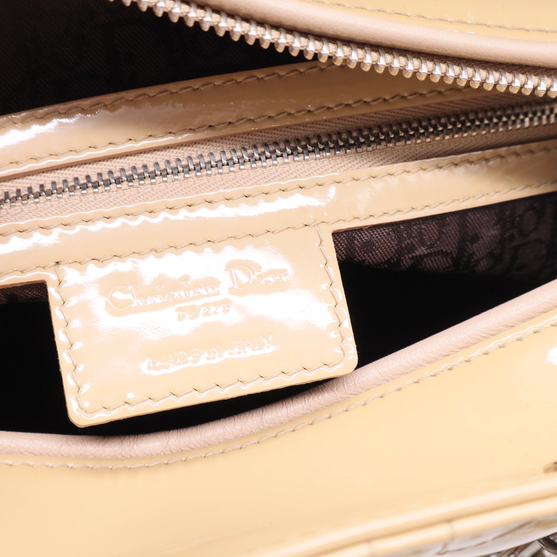 Beige Cannage Quilted Patent Leather Large Lady Dior Bag