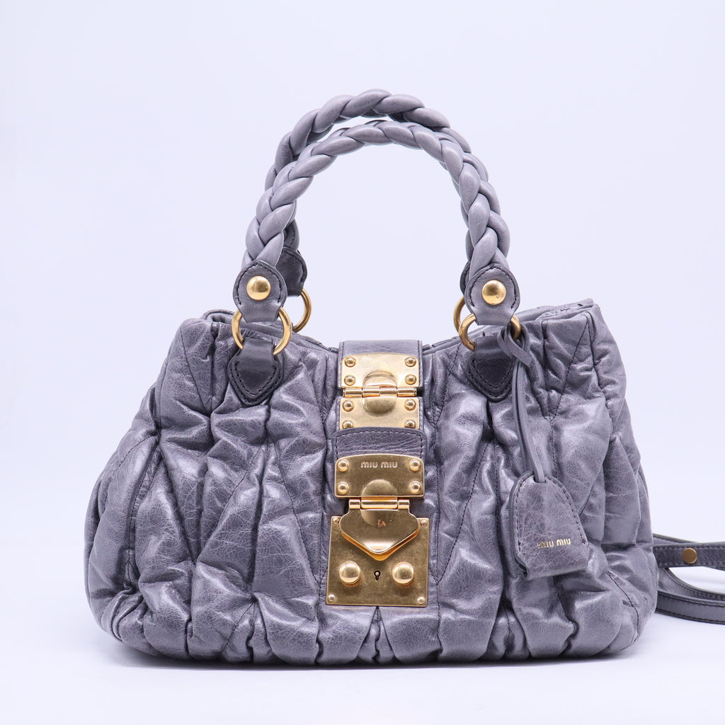 Grey Matelassé Leather Coffer Two Way Top Handle Bag B20561
