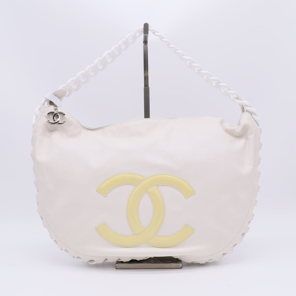 White Leather Modern Chain Hobo Bag B23116