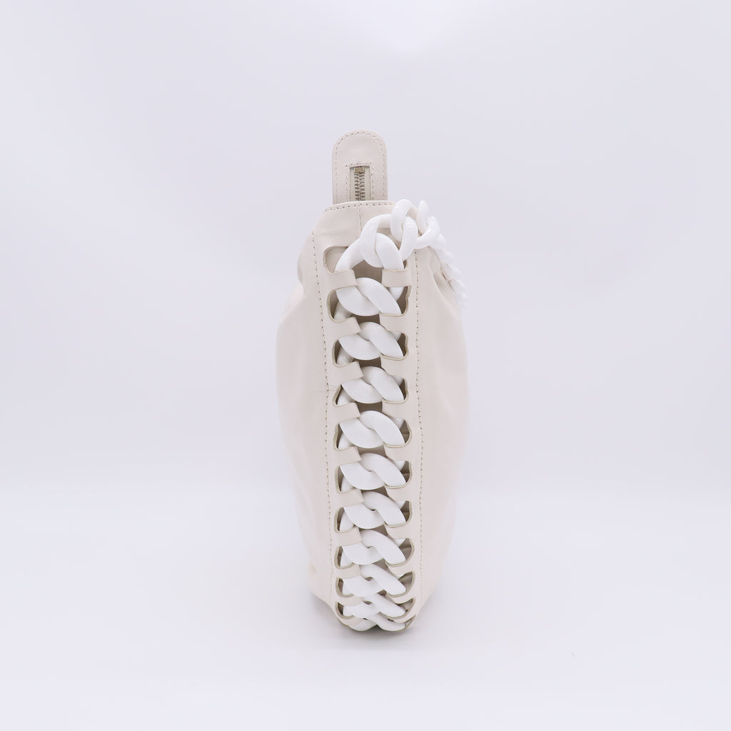 White Leather Modern Chain Hobo Bag B23116