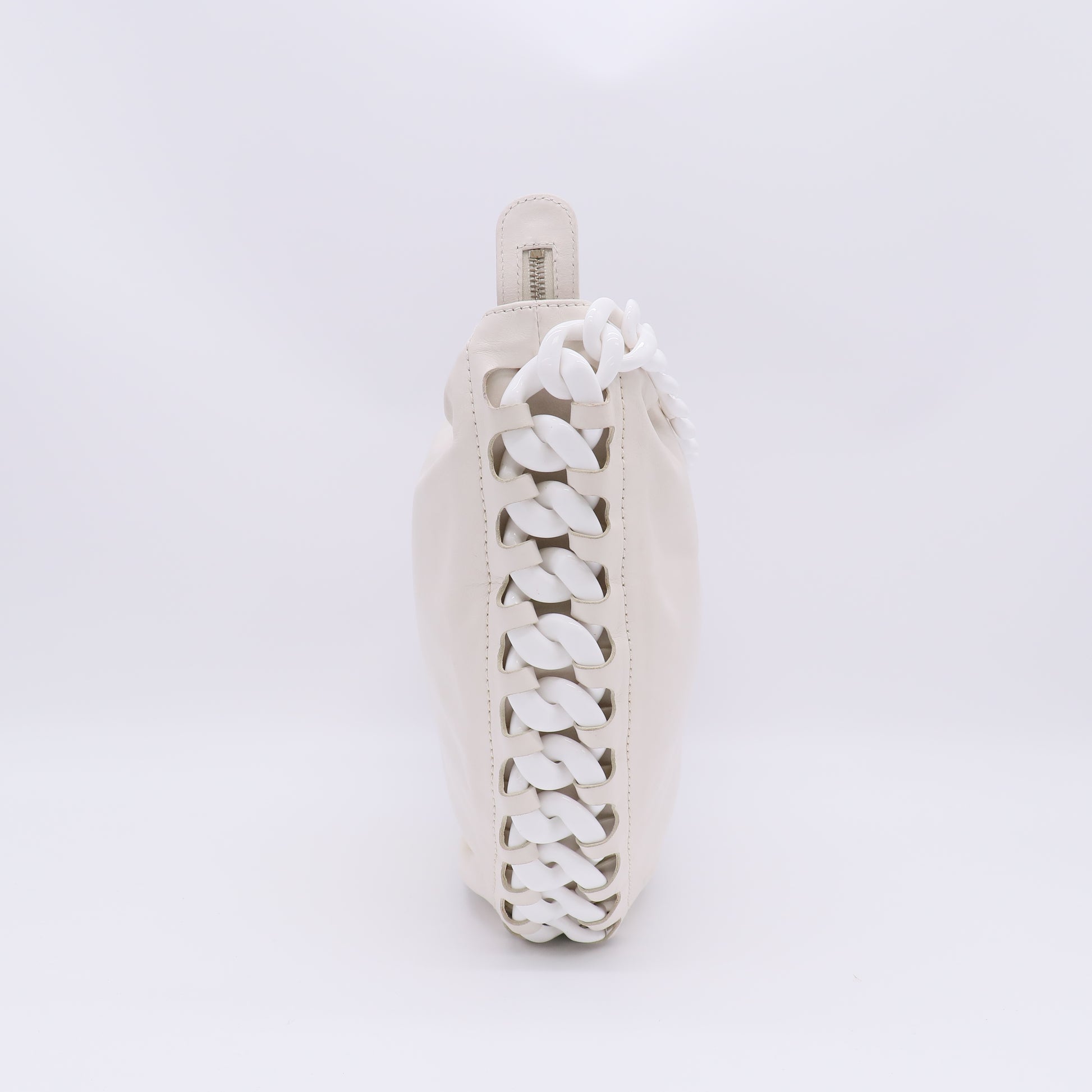 White Leather Modern Chain Hobo Bag B23116