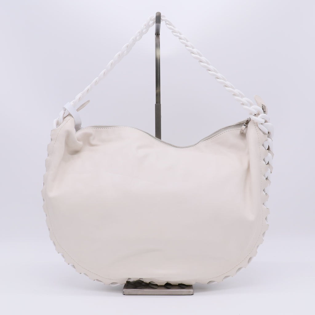 White Leather Modern Chain Hobo Bag B23116