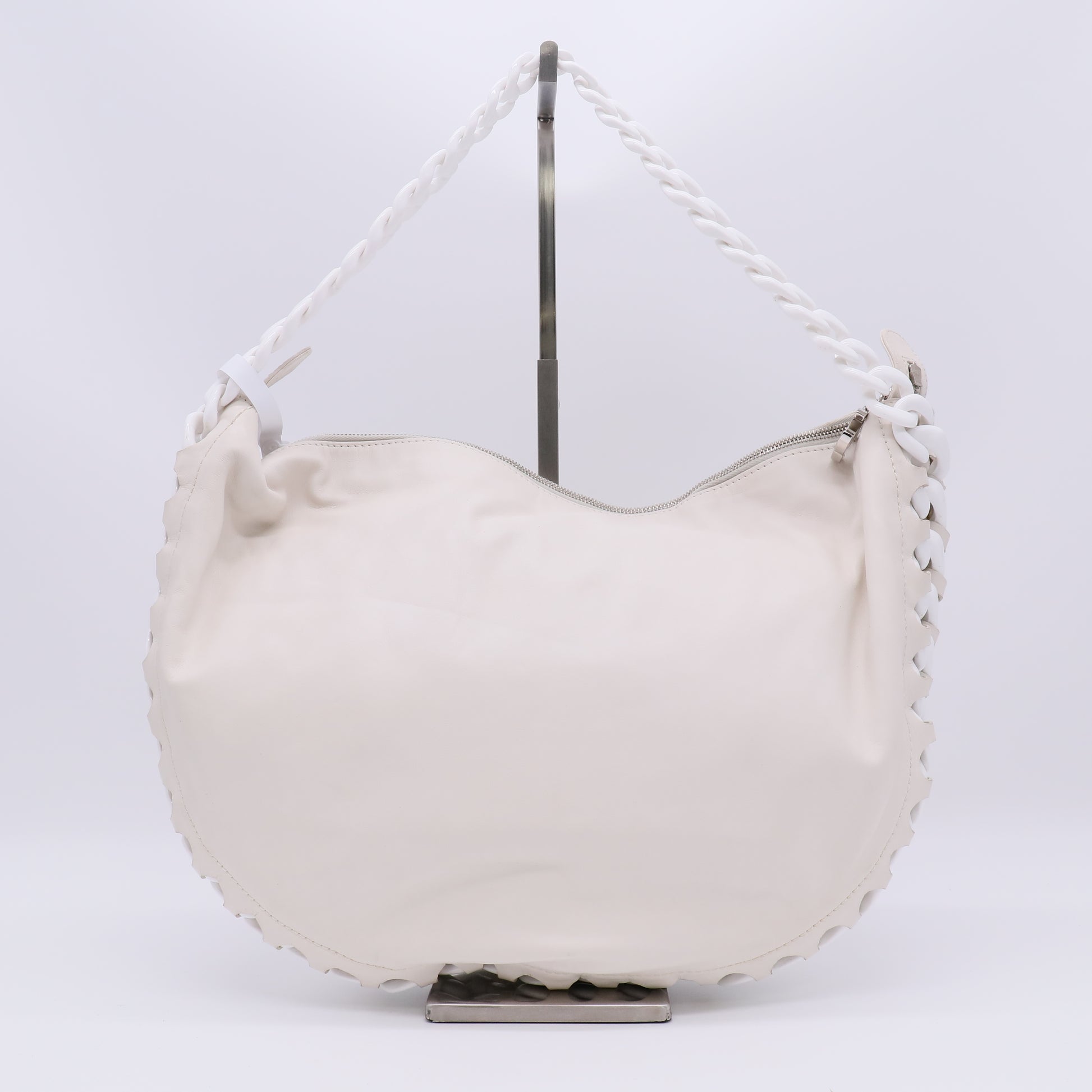 White Leather Modern Chain Hobo Bag B23116