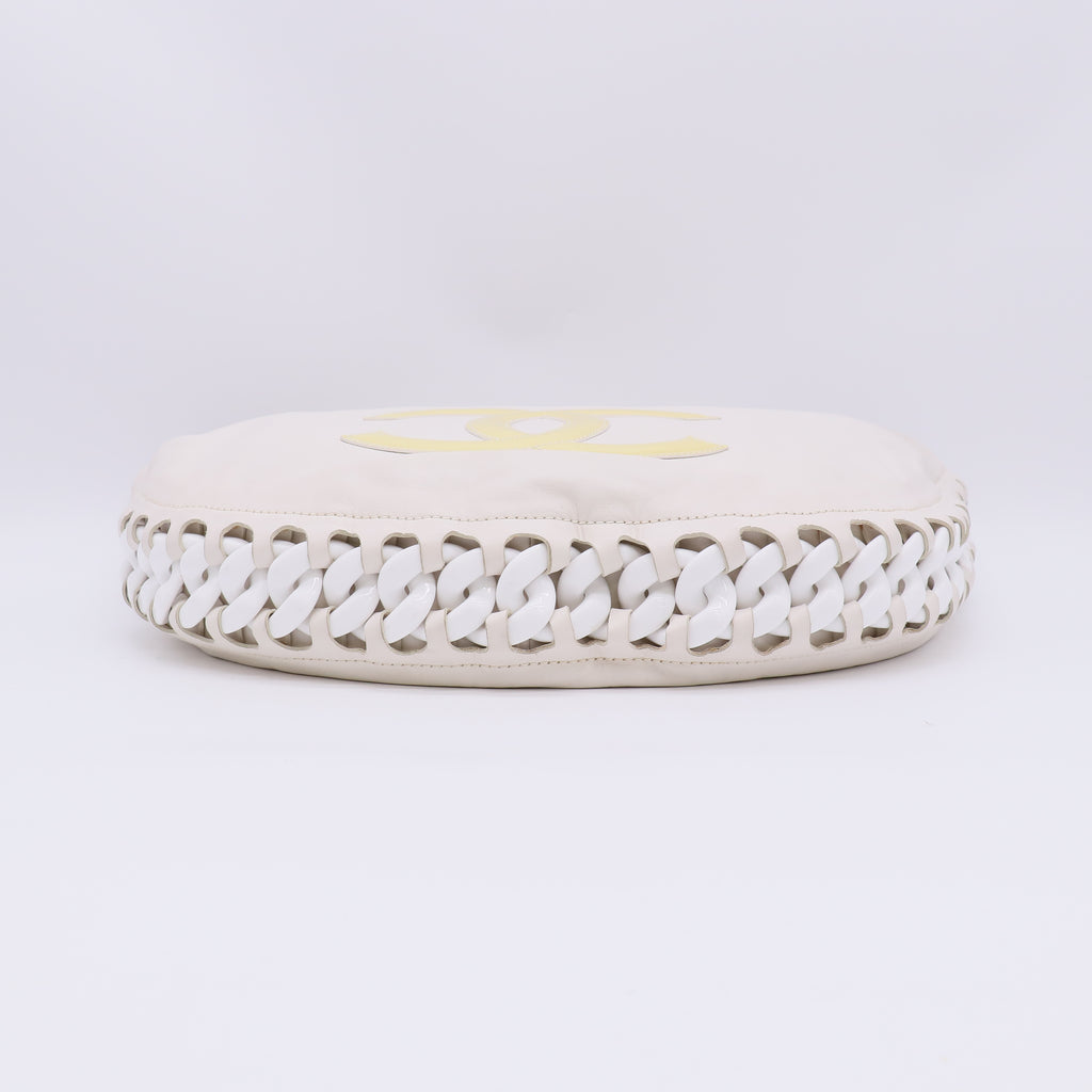White Leather Modern Chain Hobo Bag B23116