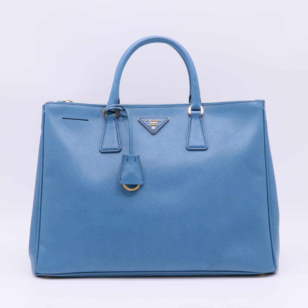Blue Saffiano Leather Double Zip Large Tote Bag B23882
