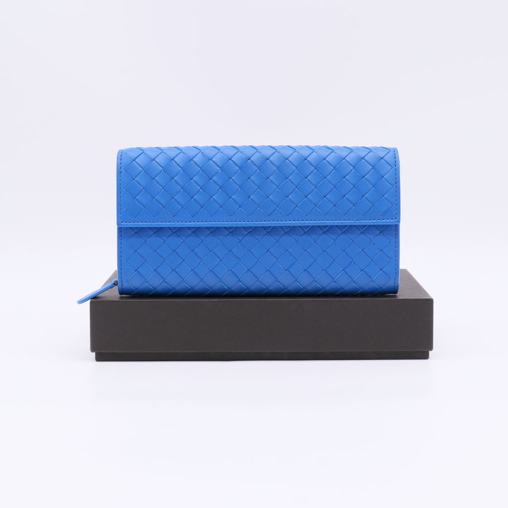 Blue Intrecciato Leather Continental Wallet W22514