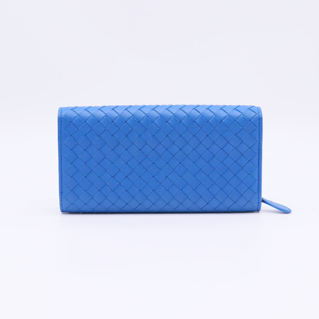 Blue Intrecciato Leather Continental Wallet W22514